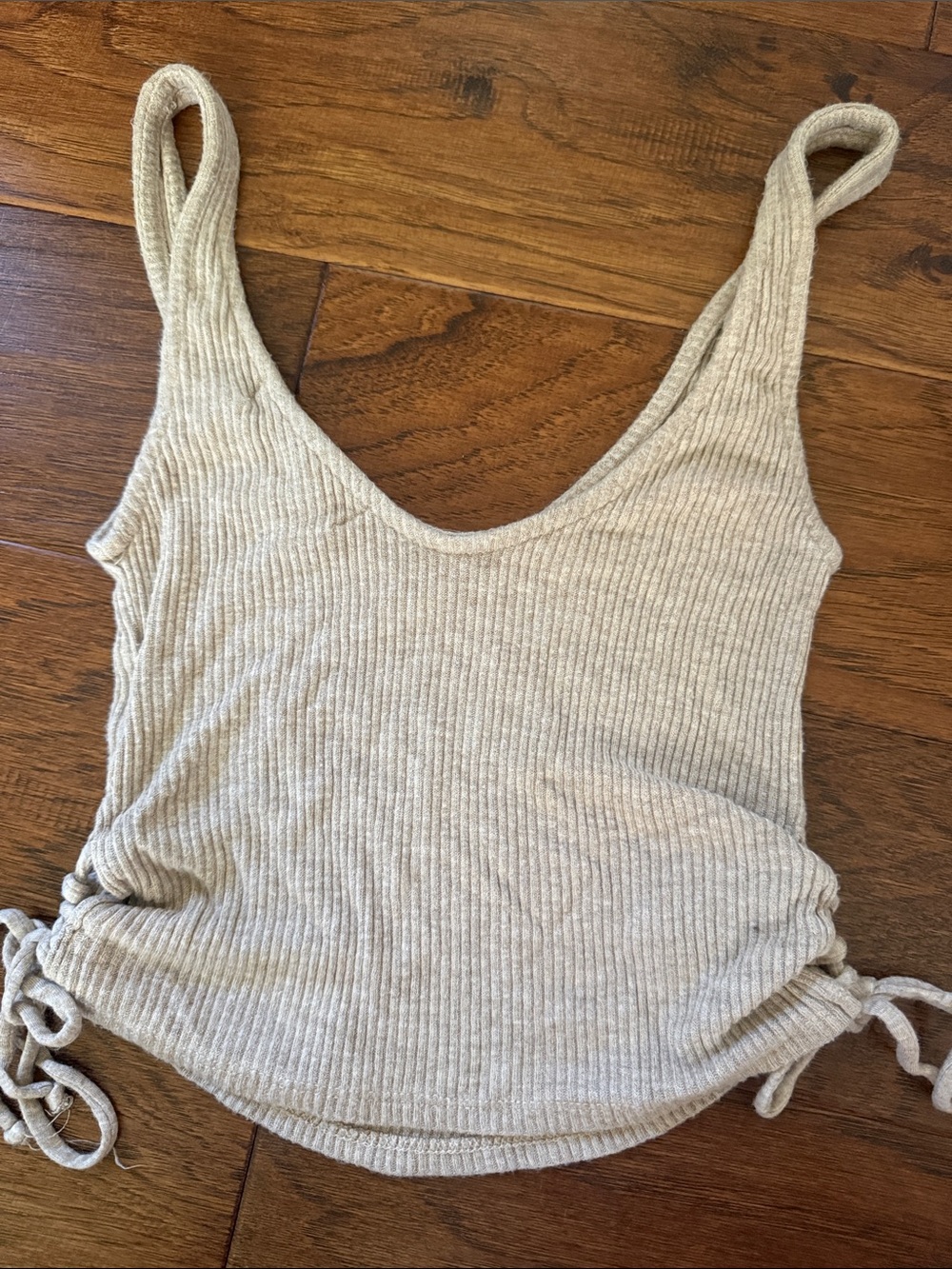 Urban Outfitters Beige Ribbed Tank with Side Ties - Picture 3 of 3